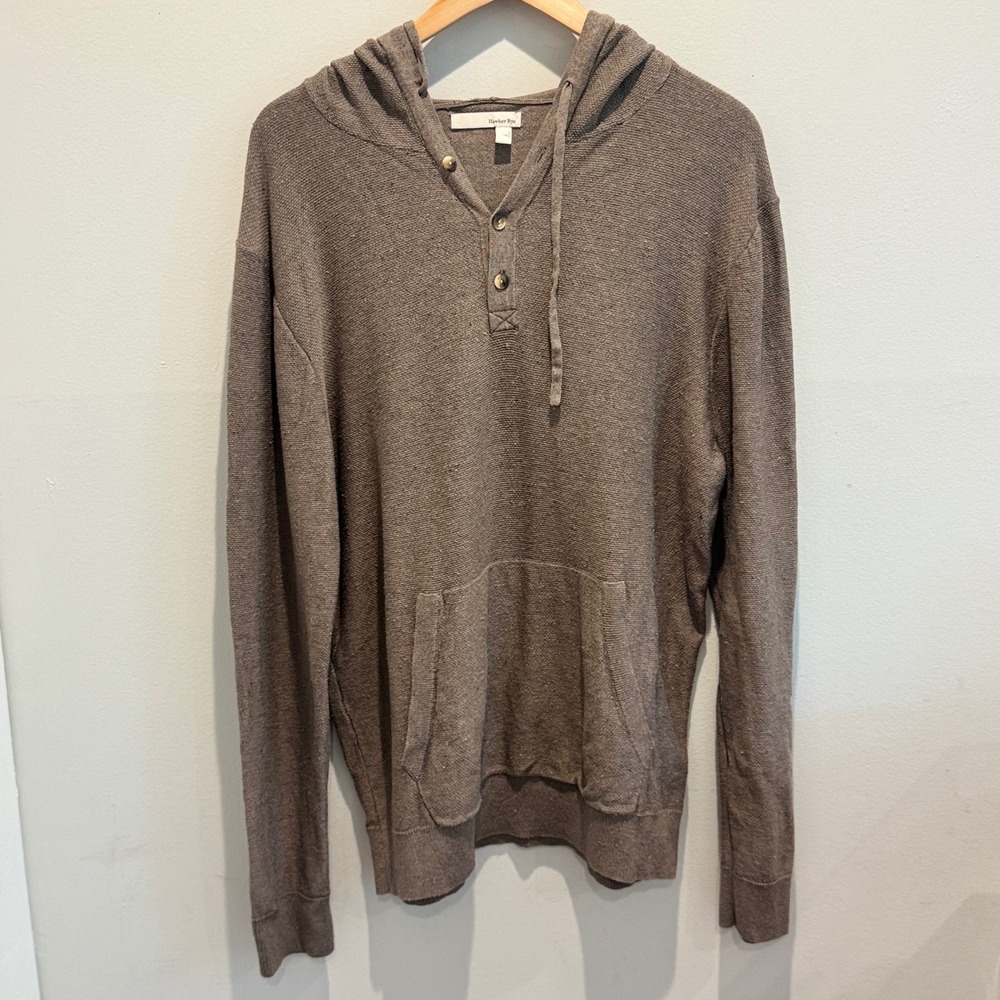 Hawker Rye Brown Fox Hound Henley Hoodie Sweater Lightweight Knit | Size L